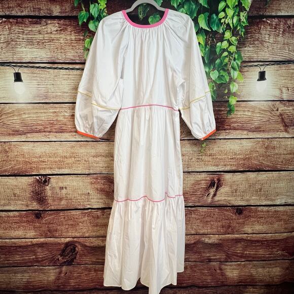 $345 STAUD Demi Dress Womens Large White Poplin Rainbow Tiered Maxi Lined Cotton - Picture 3 of 8